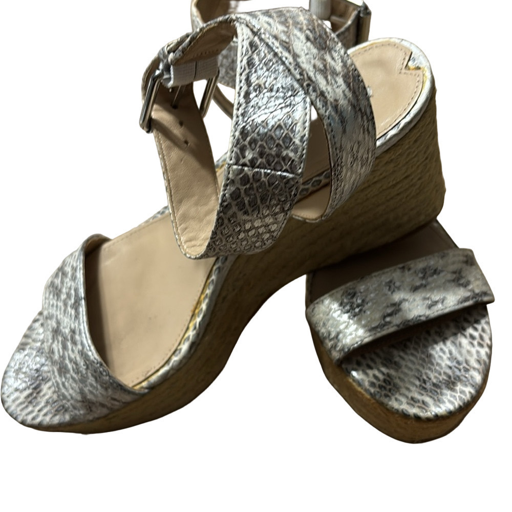 Via Spiga Women's Snakeskin Wedge Heel Sandals - Beige and Gray 7M - Picture 6 of 8